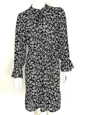 J.Crew Mercantile  Drapey Tie-Front Dress In Black Ivory Blossom Print Sz S • $24