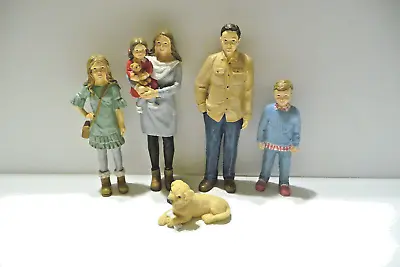 Dollhouse Miniature Doll Set Of 1/12  Scale Resin Family Of 5 And A Dog • $25