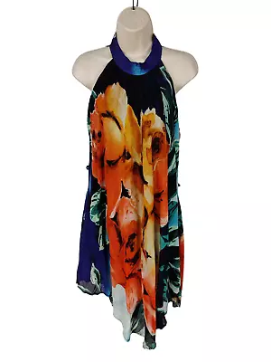 Womens Chilli Pepper London Orange Floral Swing Trapeze Summer Dress Uk Medium M • £17.49