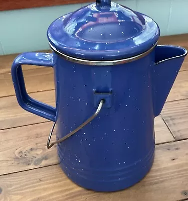 Vintage Camping Coffee Pot Speckled Blue Enamel~2qt • $12.99