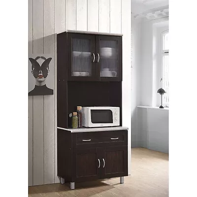 Brown Wooden Microwave Kitchen Utility Cabinet Storage Shelves Cupboard Drawer • $251.90