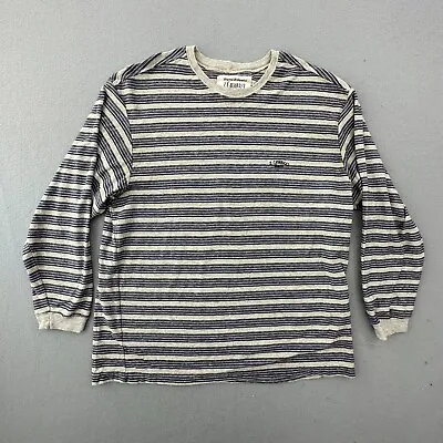 VINTAGE Z Cavaricci Jeans Shirt Mens Medium Striped Gray Beiege Long Sleeve • $21.60