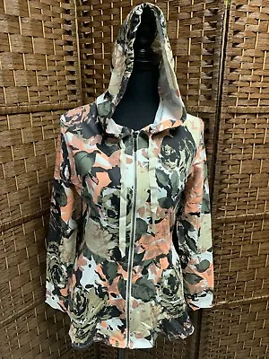 Women's Isaac Mizrahi Live Hooded Zip Jacket Printed Flare Waisted Coat CLAO-14 • $19.99