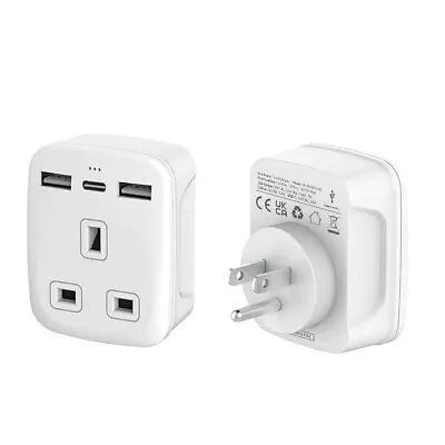 UK To US CANADA Plug Adapter With 2 USB Ports And 1 Type C TYPE B TRAVEL ADAPTER • £11.50