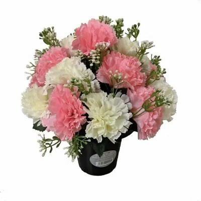 £14.99 • Buy Artificial Carnation Flowers In Grave Crem Pots - Memorial Flowers Vase Insert