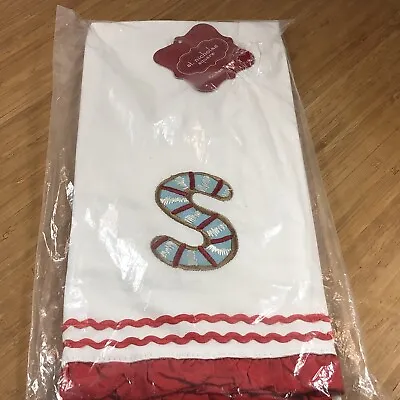 Christmas Kitchen Towel Monogram Initial  S  St. Nicholas Square Red Ruffle NEW • $5.99