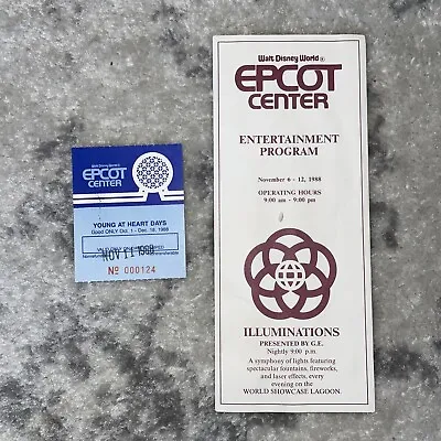 Walt Disney World EPCOT Young At Heart Days 1988 Vintage Ticket & Program Nov 11 • $17.96