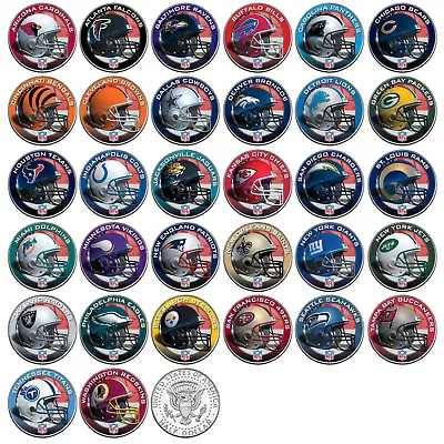 $10.95 • Buy NFL HELMET LOGOS JFK Half Dollar US Football Coins OFFICIALLY LICENSED 32 TEAMS 
