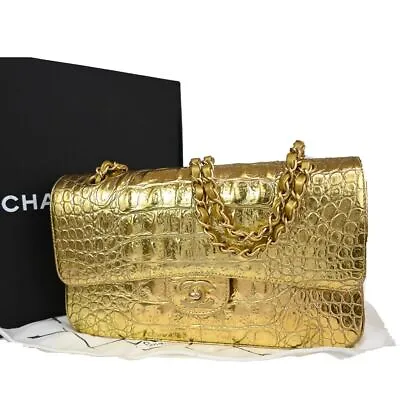 CHANEL CC Logo Double Flap Chain Shoulder Bag Embossing Leather Gold 465LC448 • $16032.39