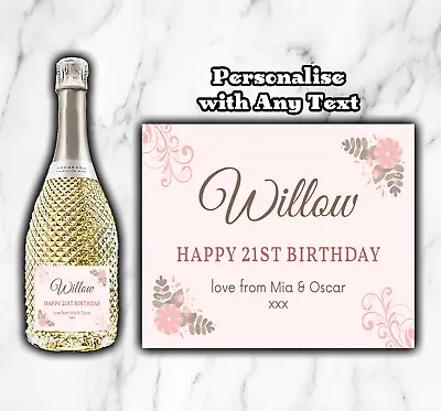 £2.99 • Buy Personalised Champagne / Prosecco / Wine Bottle Label Keepsake Pink Grey Floral
