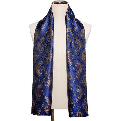 Mens Silk Scarves Long Blue Gold Paisley Italy Shawls Neck Wrap Mens Dress Scarf • £17.99