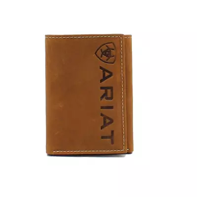 Ariat Men's Medium Brown Vertical Logo Trifold Wallet A3545344 • $45