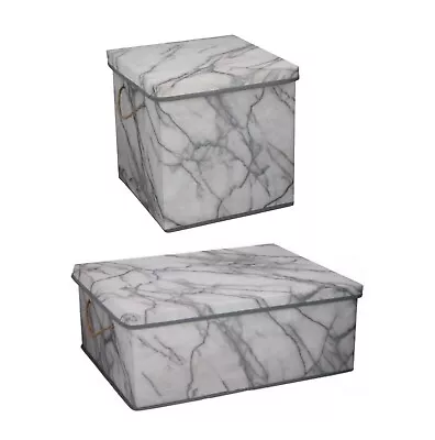 Foldable Storage Boxes Cube With Lid Collapsible Folding Organiser Marble Effect • £12.99