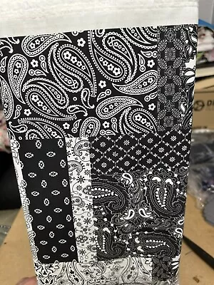 12 Yards Bolt Black & White Paisley Patchwork Printed 100% Cotton Fabric. • £16