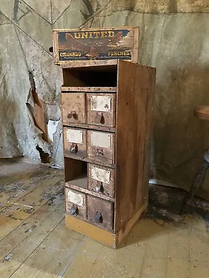 1930s Pine Shoe Crate Cabinet Apothecary Industrial Card Catalog Depression Era • $385