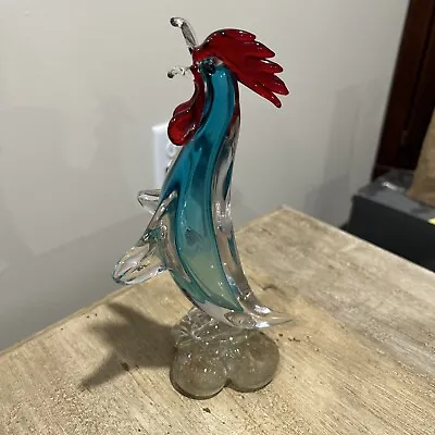 9 1/2”  Murano Blown Glass Rooster In Rich Colors Of Red Blue And Gold Flecks. • $25