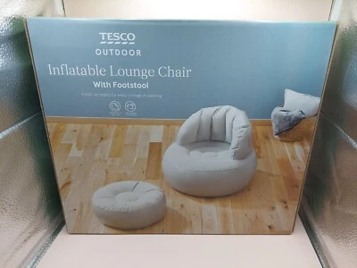 Tesco Inflatable Grey Lounge Chair & Footstool - BNIB - Indoor/Outdoor • £24.99