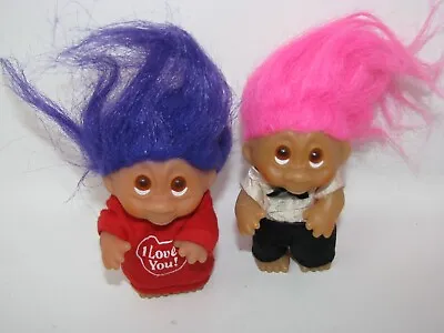 2 Vintage Dam Troll Doll Lot 1985 I Love You Cute Eyes Looking Up • $16.28