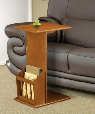 $77.99 • Buy Oak Finish Wood Slide Under Sofa Chair Side Table With Magazine Rack