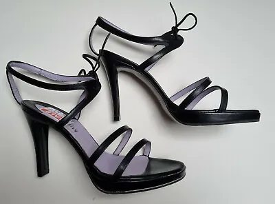 £22 • Buy Audley Spanish Designer Black Leather Heeled Sandal With Lacing, Size 38, BNIB