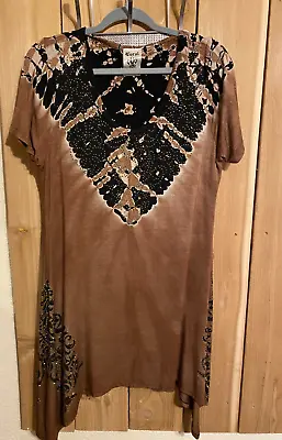 Vocal Brown/Black Rhinestoned Short Sleeve Tunic Size XL NWOT • $25