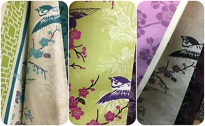 Sakura 100% Cotton Japanese Bird Floral Print Curtain Fabric Material 143cm Wide • £10.94