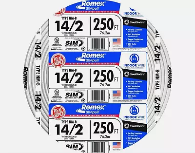 Southwire Solid Romex SIMpull Jacketed CU NM-B W/G Wire 250' 14/2 Grounded White • $81.99