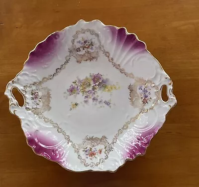 Antique Carl Tielsch C T Germany Large Serving Bowl With Handles Flowers Gold • $60