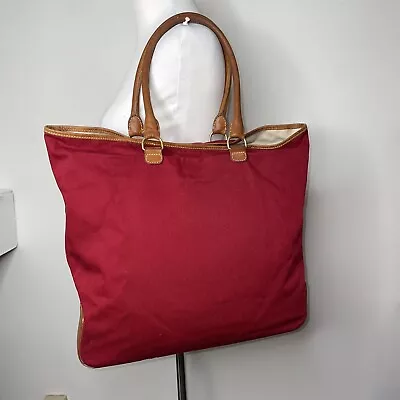 J Crew Red Cotton Canvas Leather Tote Bag • $25