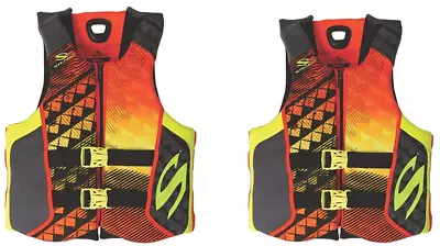 2 Stearns Black Orange Hydroprene Neoprene Life Jacket Wakeboard Water Ski Vest • $89.99