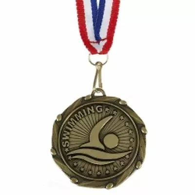 Swimming Medals With Ribbons - Engraved FREE Your Message - Free P+P • £4.50