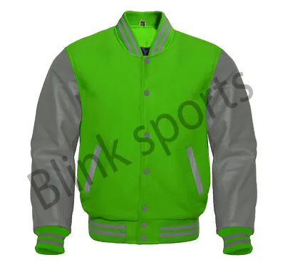 Letterman Varsity Bomber Kelly Green Wool Body And Grey Leather Sleeves Jackets • $79.99