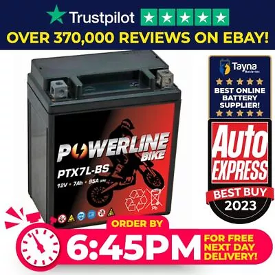 Powerline YTX7LBS 12v Motorcycle MotorBike Battery Replaces YTX7L-4 YTX7L-BS YTX • £28.95