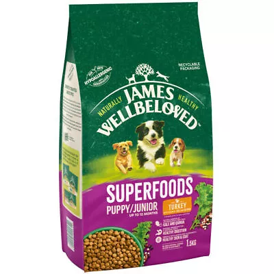 James Wellbeloved Puppy/Junior Superfoods Turkey Kale & Quinoa 1.5kg - DOG FOOD • £22.99