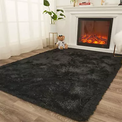 Shag Area Rugs For Bedroom Black Fluffy Rug Plush Living Room Carpet 8 X 10 Fee • $103.99