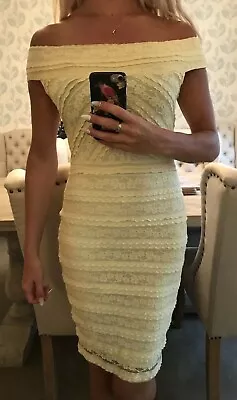 £29.99 • Buy Lipsy Yellow Lace Bodycon Dress Size 16 Pencil Bardot Occasion Party Wedding Uk
