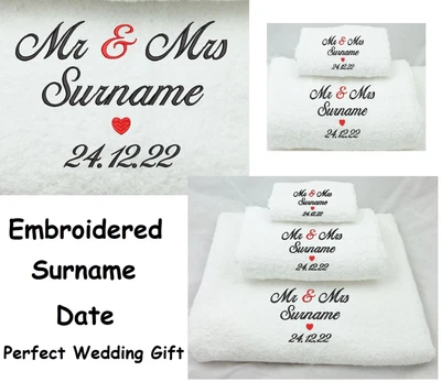 £24.99 • Buy Personalised Embroidered Mr & Mrs White Wedding Towel Gift Set Any Name And Date