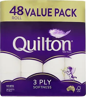 48x Quilton Toilet Paper Tissue Rolls 3-Ply 180 Sheets - Free Postage Best Price • $22.36