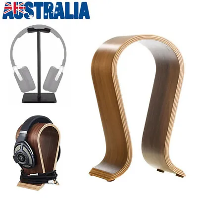 $34.99 • Buy Walnut Wood Headphone Stand Holder Earphone Hanger Headset Display Rack AU