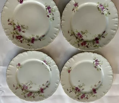 4 Antique Moritz Zdekauer MZ AUSTRIA Purple Floral Porcelain 7 3/4” Plate Lot 2 • $35.99