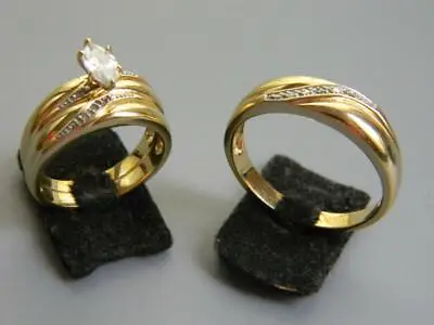 Exquisite 14KT Gold Over 925 Sterling Silver Bride & Groom Matching Wedding Set • $99.99