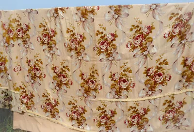 Pr Vintage Drapery Panels Roses W/Garland Beige Background • $29.94