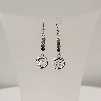 Iolite Bead Earrings Wave Design Nature Collection Handmade Jewellery • £26.95