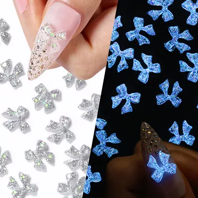 50Pcs Nail Art Glitter Bowknot Decoration Glow-In-Dark Designs Nail Accessories • $1.37