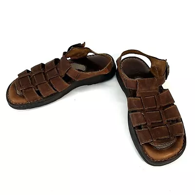 Born Mens Size 11 Open Toe Fisherman Brown Leather Sandals Strappy Buckle • $39.99