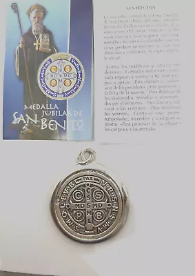 Colgante Medalla San Benito Abad Cruz Tono Platead Plata- St. Benedict 12028S • $10.95