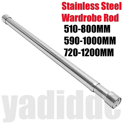 Extendable Wardrobe Rod StainlessSteel Adjustable Clothes Rail Hanging Pole 28MM • £6.99