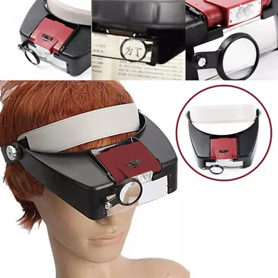 10X Lighted Magnifying Glass Headset LED Light Head Headband Magnifier Loupe MU • £9.23