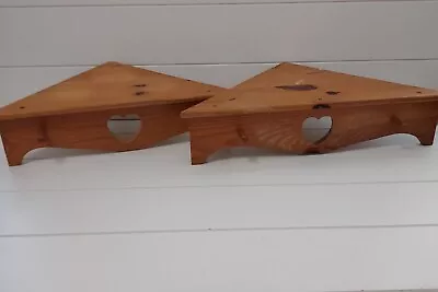 Vintage 80's Wood Corner Floating Shelves Wall Mount Pine Heart/ Peg Design LOT  • $44.99