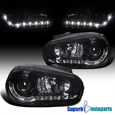 Fits 1999-2006 Golf LED Strip Smoke Headlights Glossy Black Lamps Replacement • $157.48